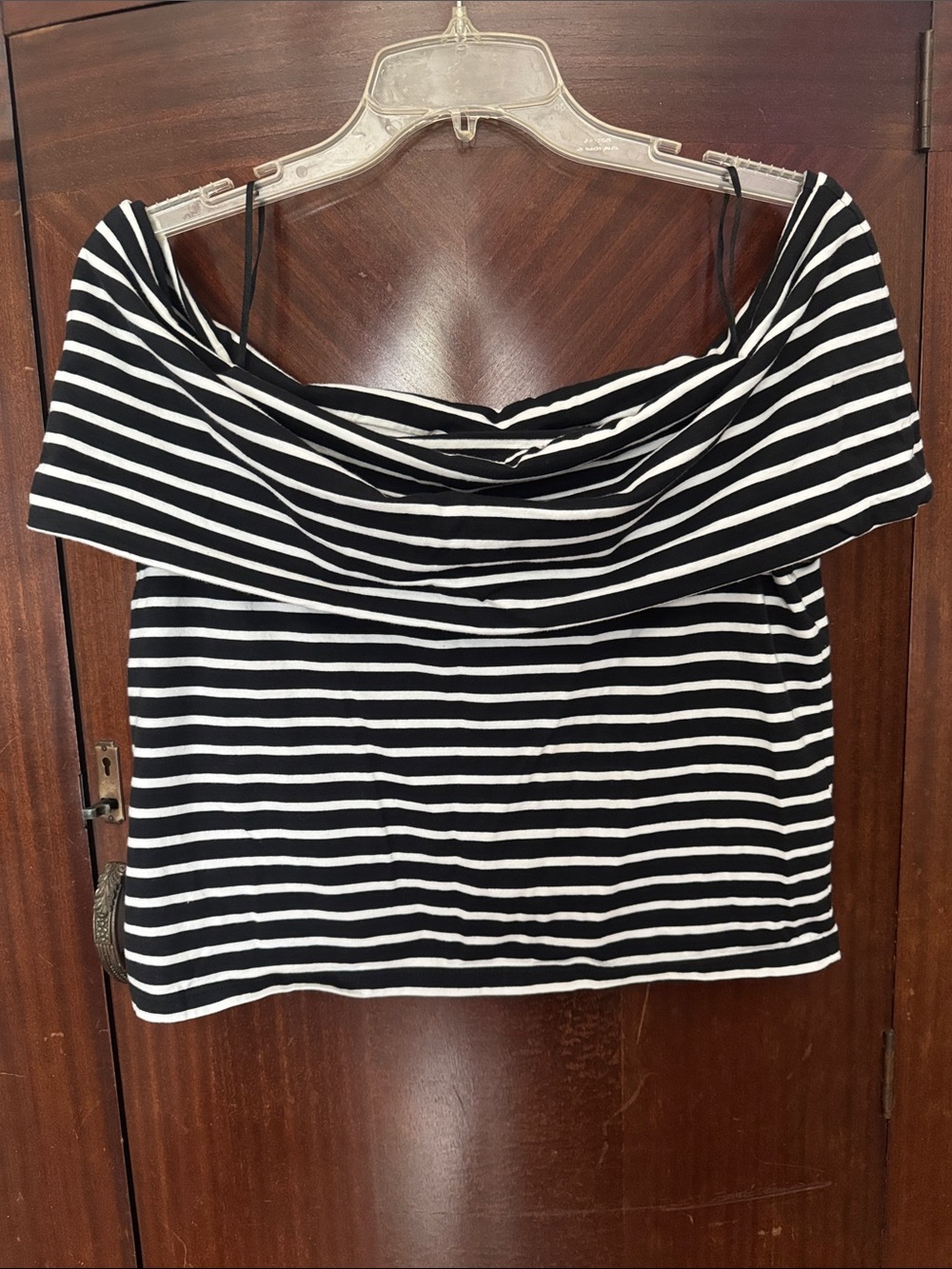 Anthropologie Black & White Striped Off-Shoulder Crop Top